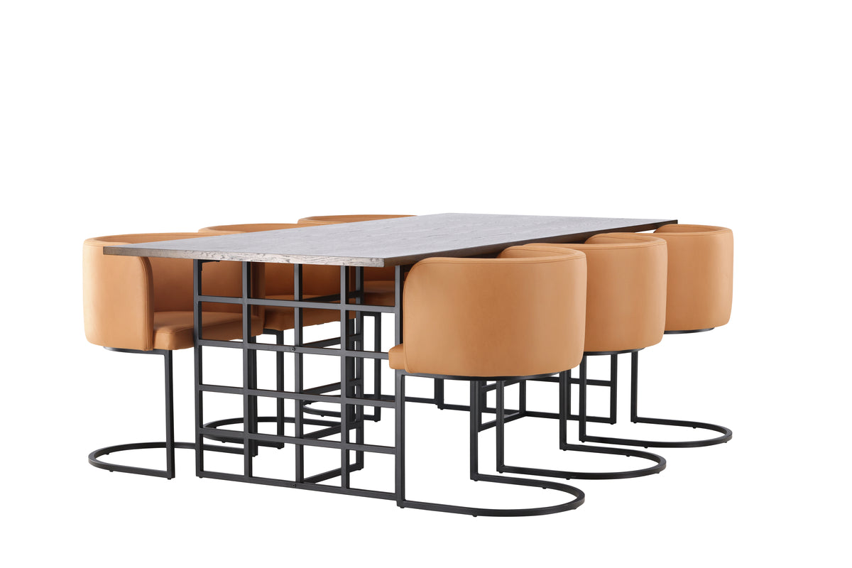 Dining Chair Brown + Rectangular Dining Table 100 x 220 Mocca