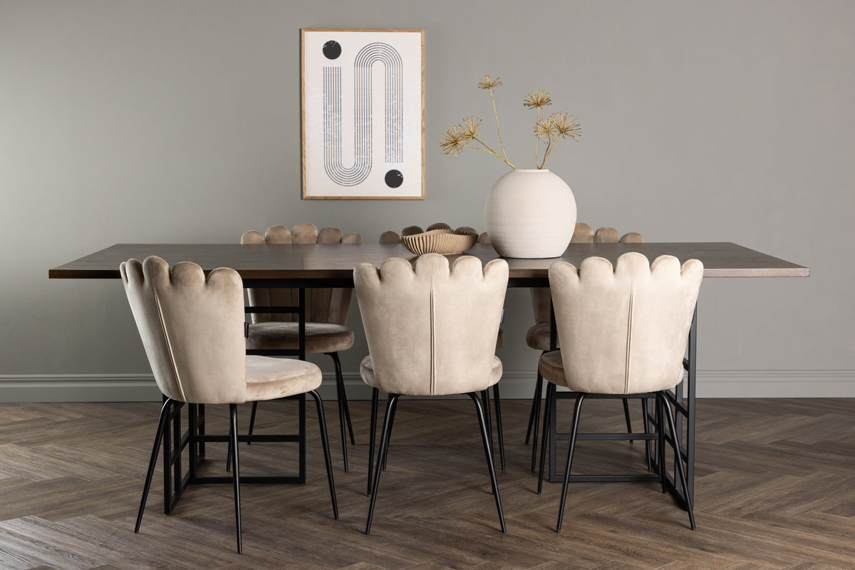 Dining Chair 2-pack Beige + Rectangular Dining Table 100 x 220 Mocca