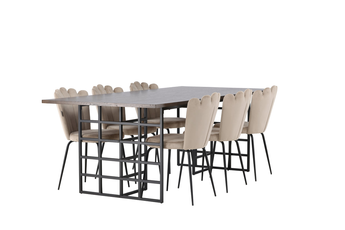Dining Chair 2-pack Beige + Rectangular Dining Table 100 x 220 Mocca
