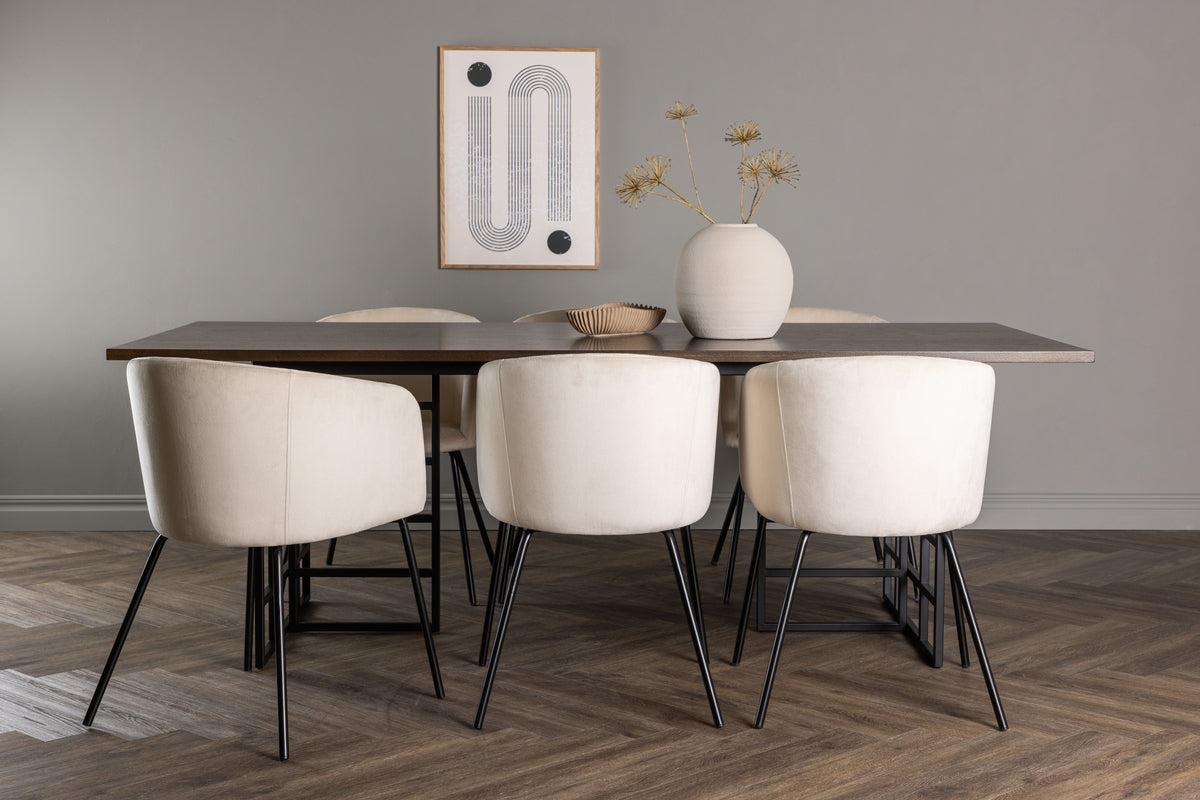 Dining Chair Beige + Rectangular Dining Table 100 x 220 Mocca