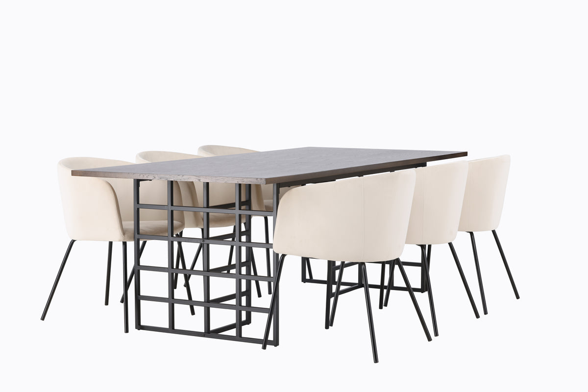 Dining Chair Beige + Rectangular Dining Table 100 x 220 Mocca