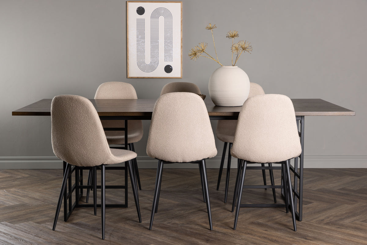 Rectangular Dining Table 100 x 220 Mocca + Dining Chair 2-pack Beige