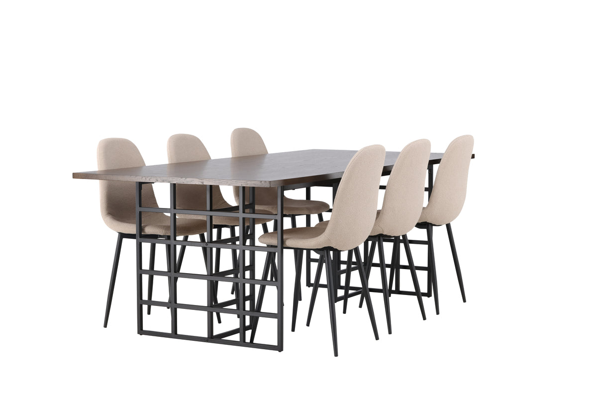 Rectangular Dining Table 100 x 220 Mocca + Dining Chair 2-pack Beige