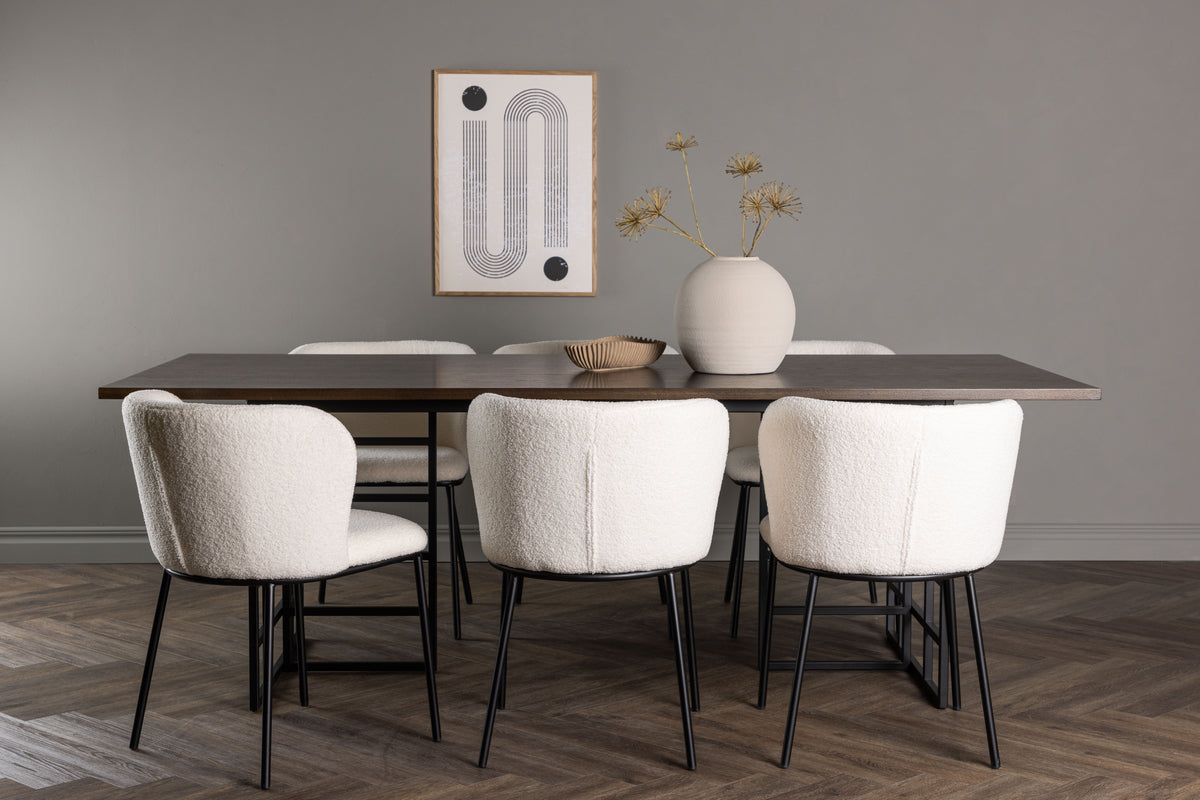Rectangular Dining Table 100 x 220 Mocca + Dining Chair 2-pack White