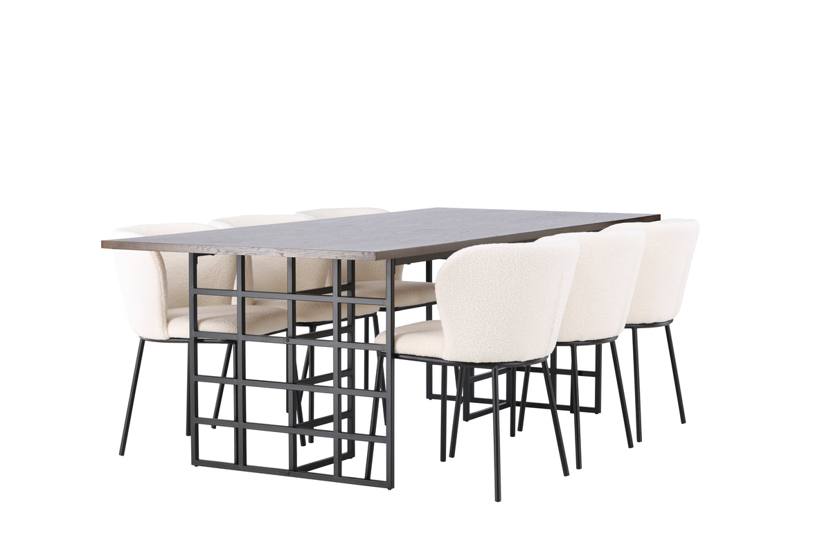 Rectangular Dining Table 100 x 220 Mocca + Dining Chair 2-pack White