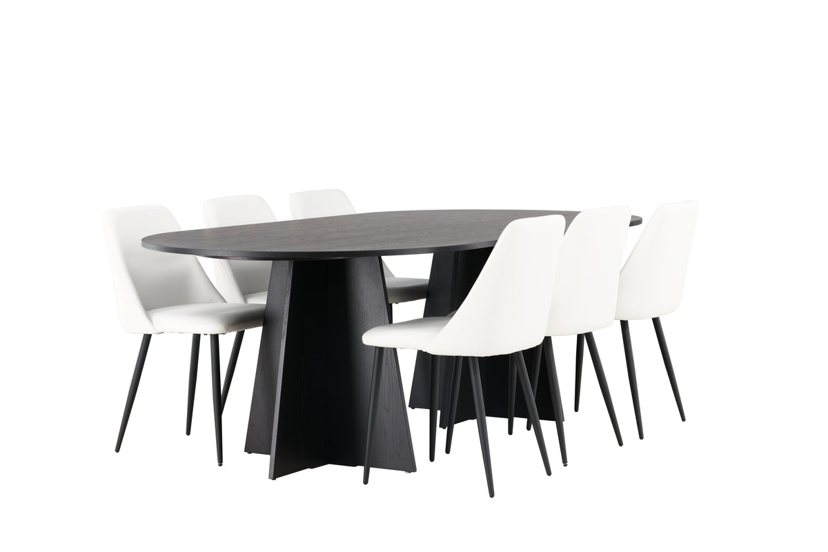 Oval Dining Table 115 x 230 Black + Dining Chair 2-pack White