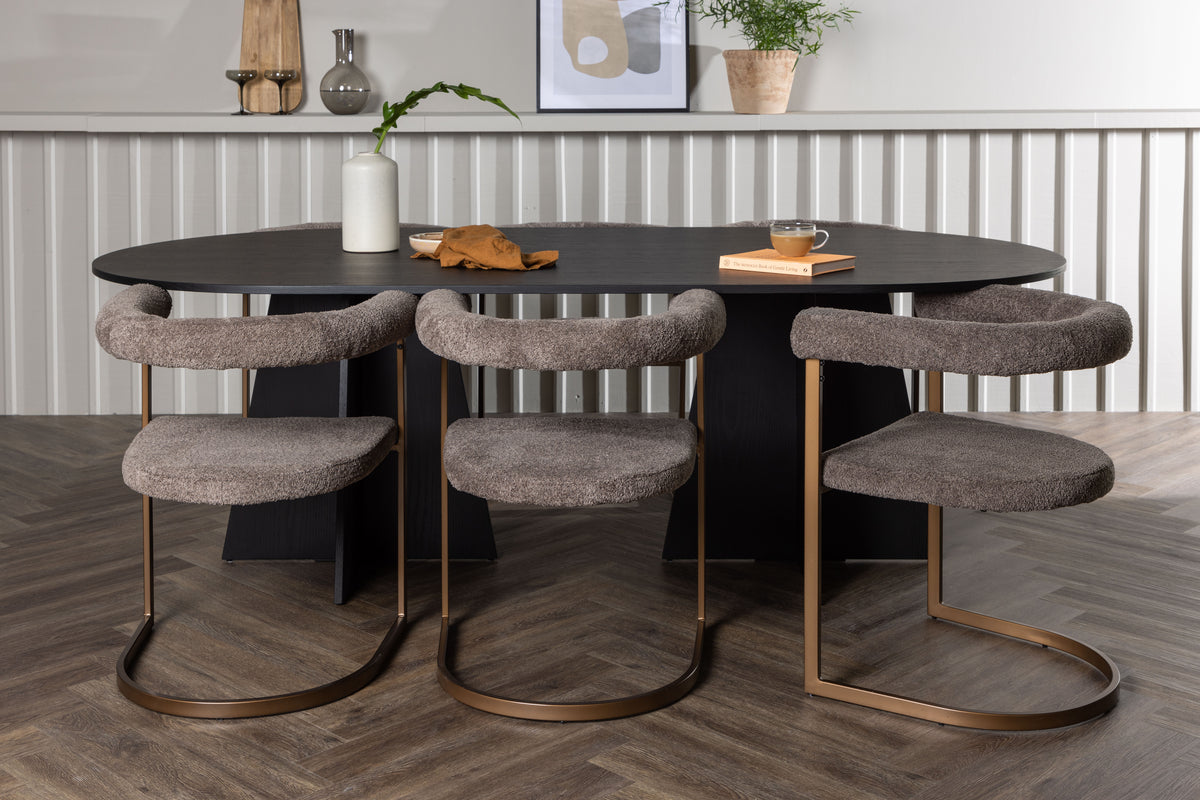 Oval Dining Table 115 x 230 Black + Dining Chair 2-pack Brown