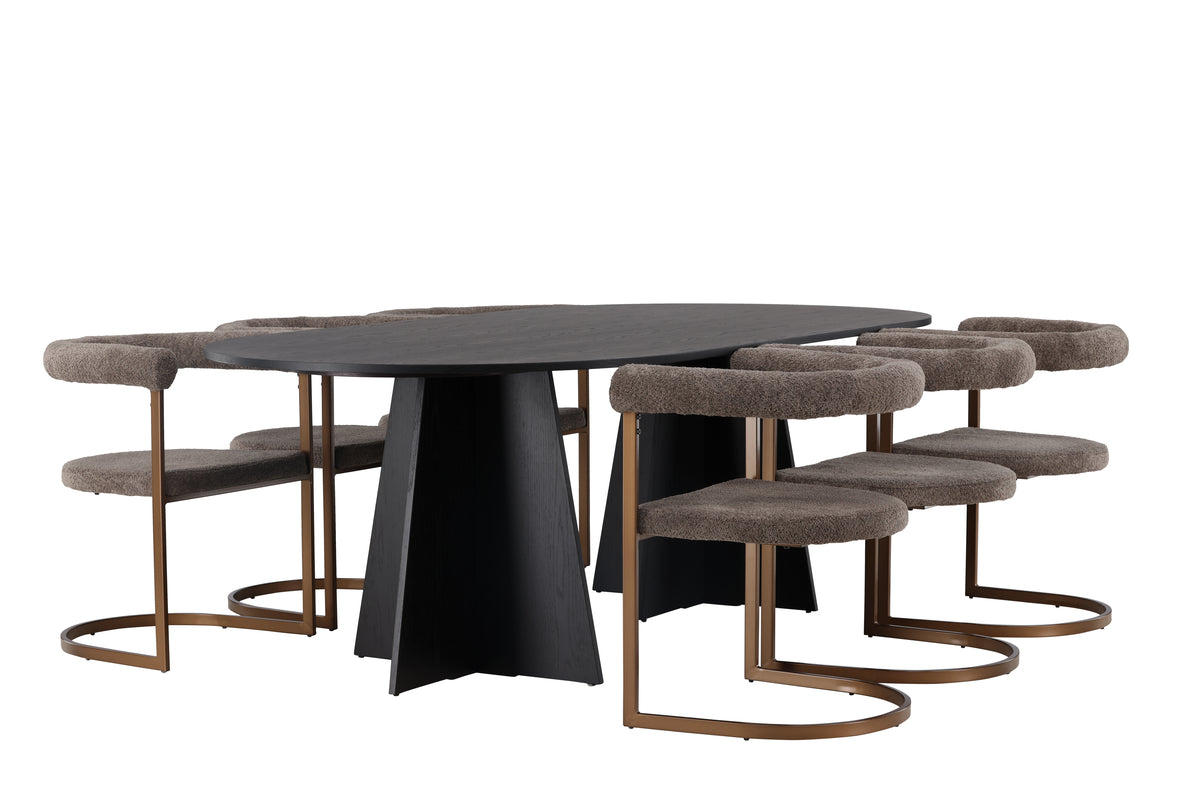 Oval Dining Table 115 x 230 Black + Dining Chair 2-pack Brown