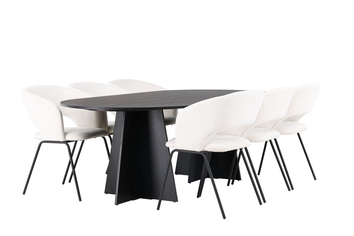 Oval Dining Table 115 x 230 Black + Dining Chair 2-pack Offwhite