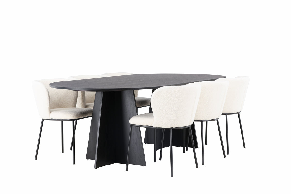 Oval Dining Table 115 x 230 Black + Dining Chair 2-pack White