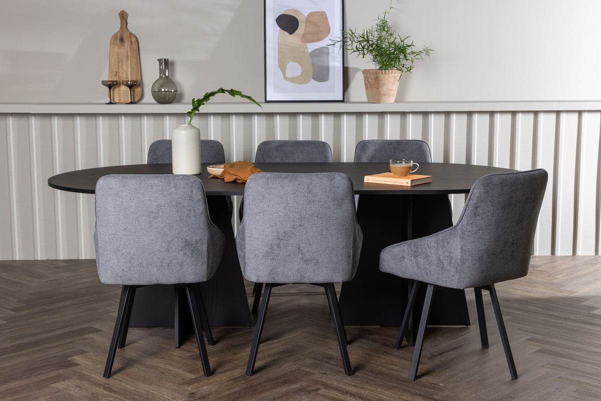 Oval Dining Table 115 x 230 Black + Dining Chair 2-pack Grey