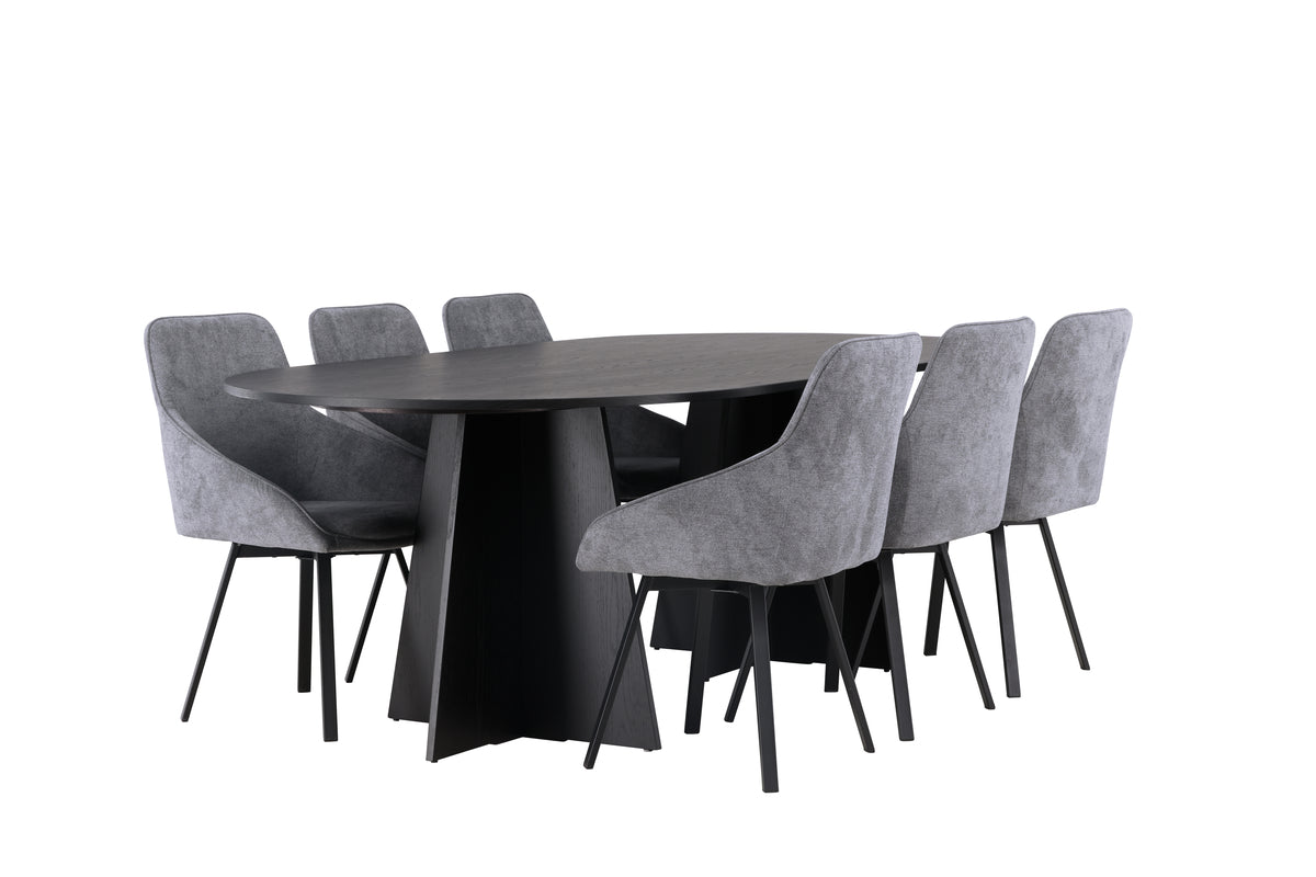 Oval Dining Table 115 x 230 Black + Dining Chair 2-pack Grey