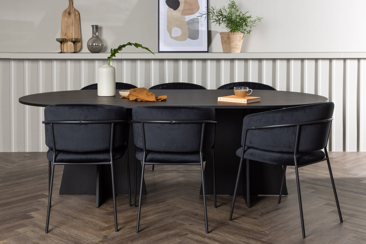 Oval Dining Table 115 x 230 Black + Dining Chair 2-pack Black