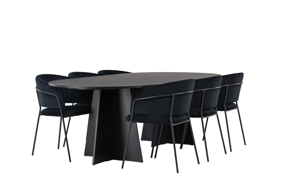 Oval Dining Table 115 x 230 Black + Dining Chair 2-pack Black