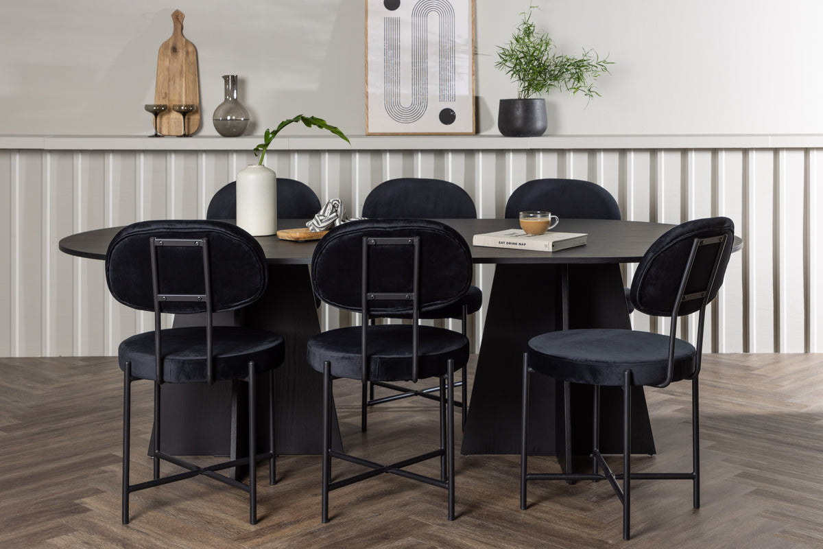 Oval Dining Table 115 x 230 Black + Dining Chair 2-pack Black