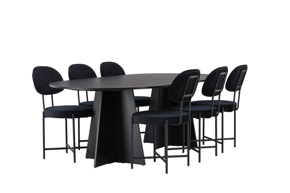 Oval Dining Table 115 x 230 Black + Dining Chair 2-pack Black
