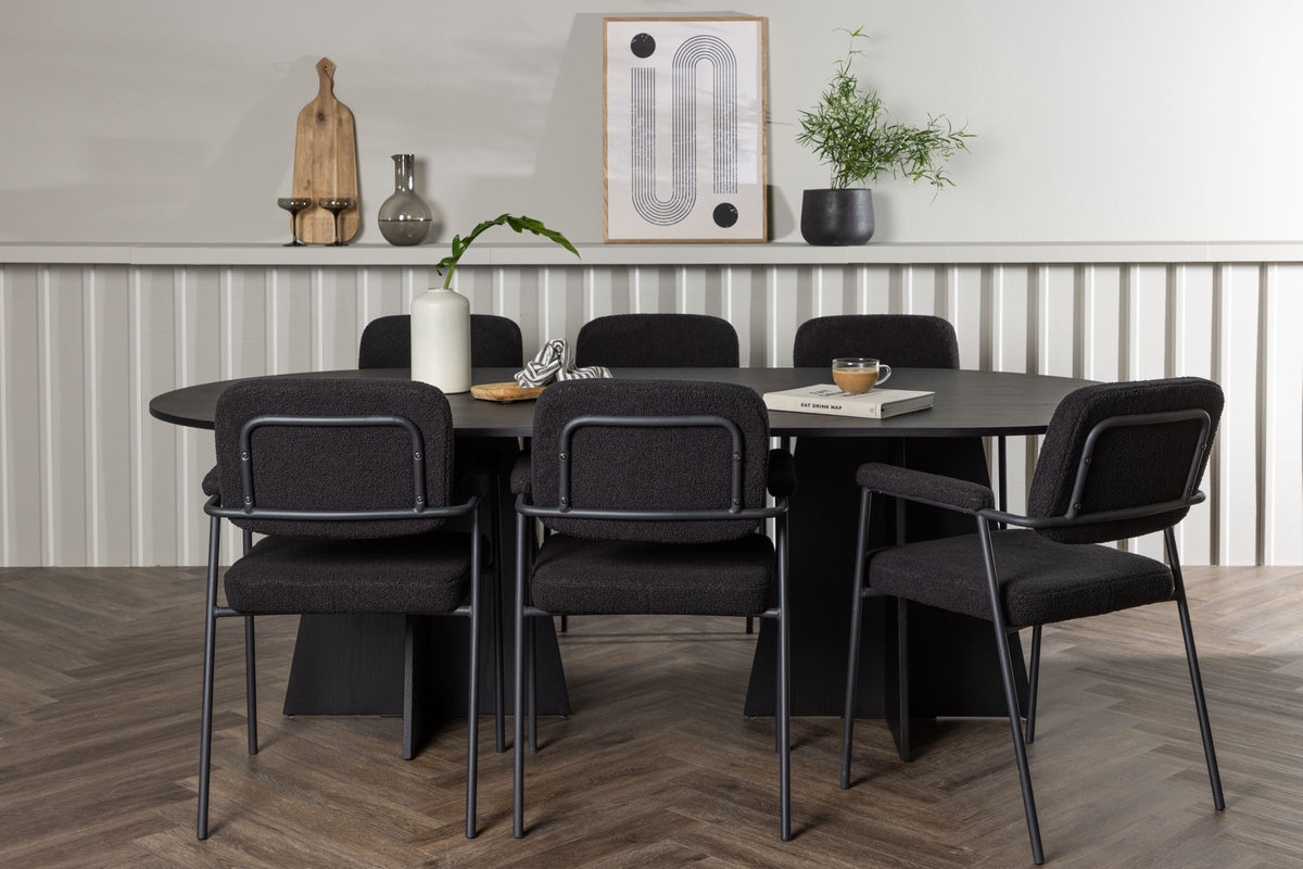 Oval Dining Table 115 x 230 Black + Dining Chair 2-pack Black