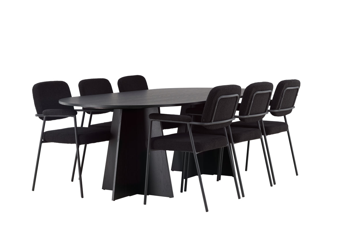 Oval Dining Table 115 x 230 Black + Dining Chair 2-pack Black