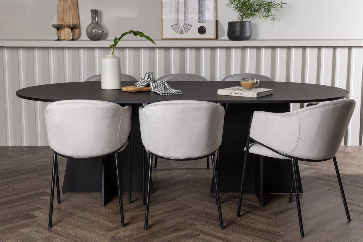 Oval Dining Table 115 x 230 Black + Dining Chair 2-pack Grey