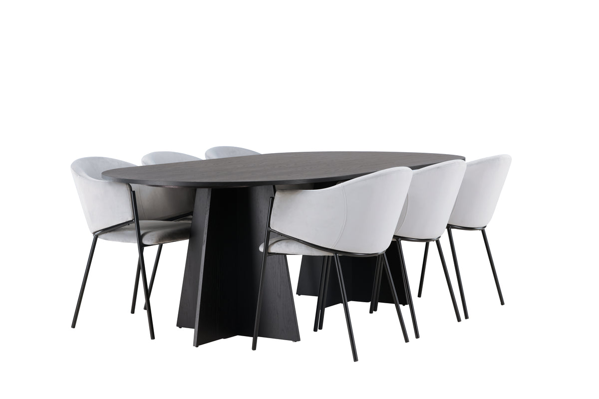 Oval Dining Table 115 x 230 Black + Dining Chair 2-pack Grey