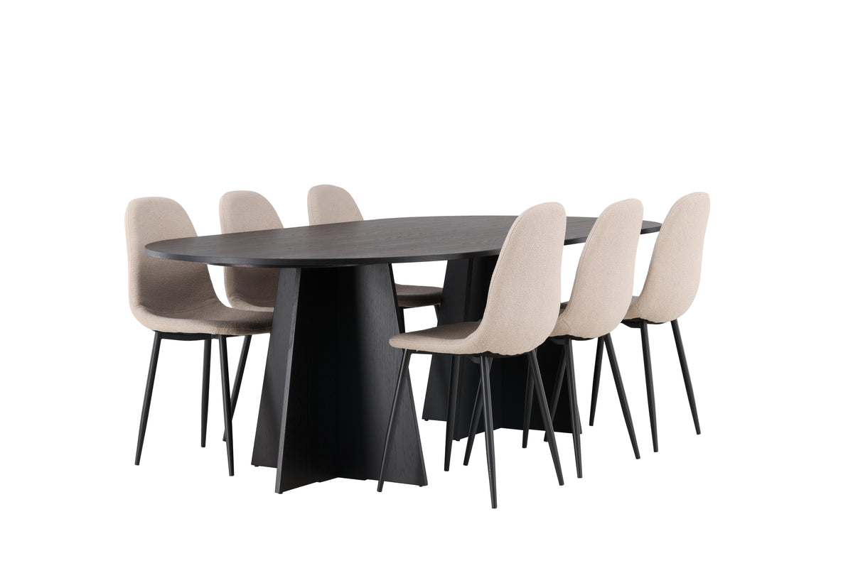 Oval Dining Table 115 x 230 Black + Dining Chair 2-pack Beige