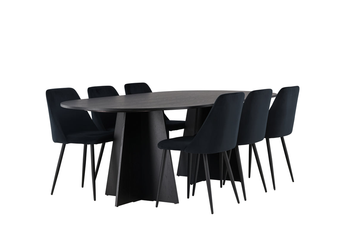 Oval Dining Table 115 x 230 Black + Dining Chair 2-pack Black