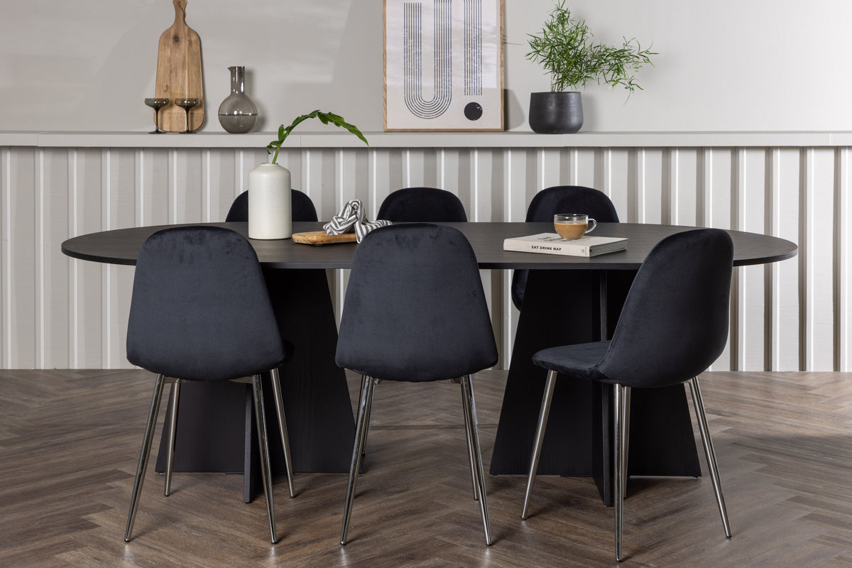 Oval Dining Table 115 x 230 Black + Dining Chair 2-pack Black