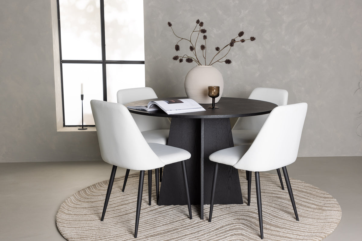 Round Dining Table ø110 Black + Dining Chair 2-pack White