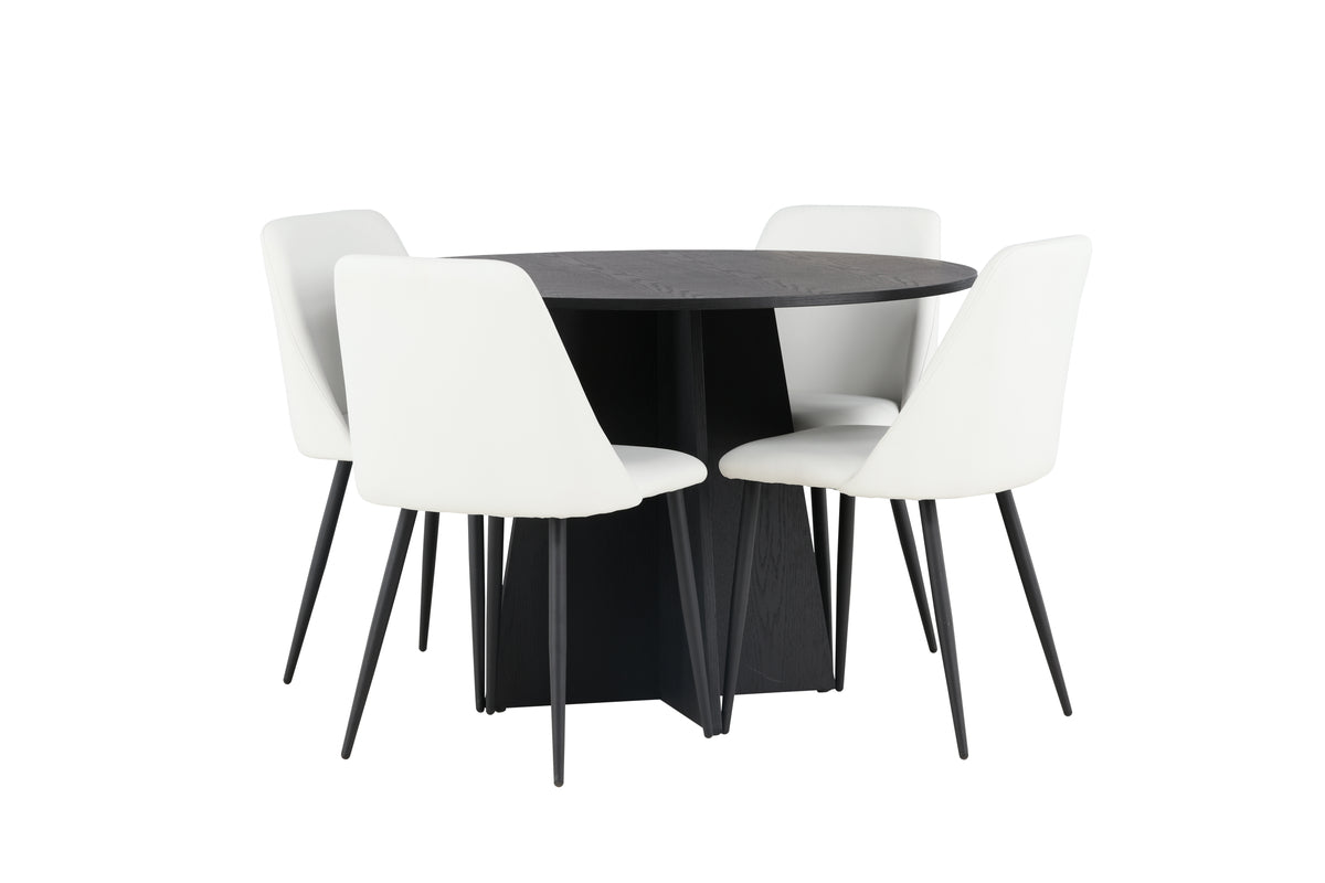 Round Dining Table ø110 Black + Dining Chair 2-pack White