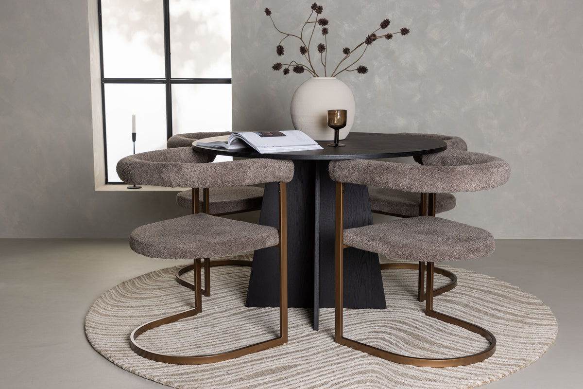 Round Dining Table ø110 Black + Dining Chair 2-pack Brown