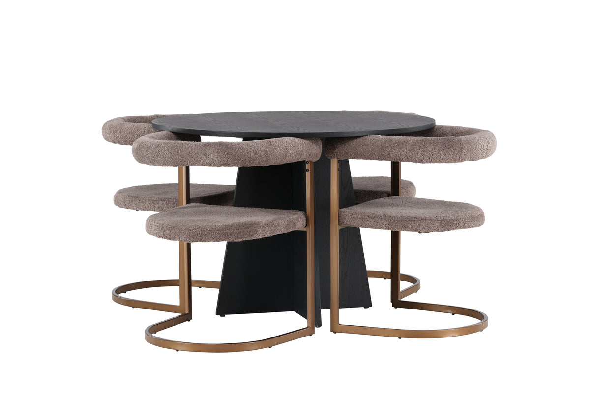 Round Dining Table ø110 Black + Dining Chair 2-pack Brown