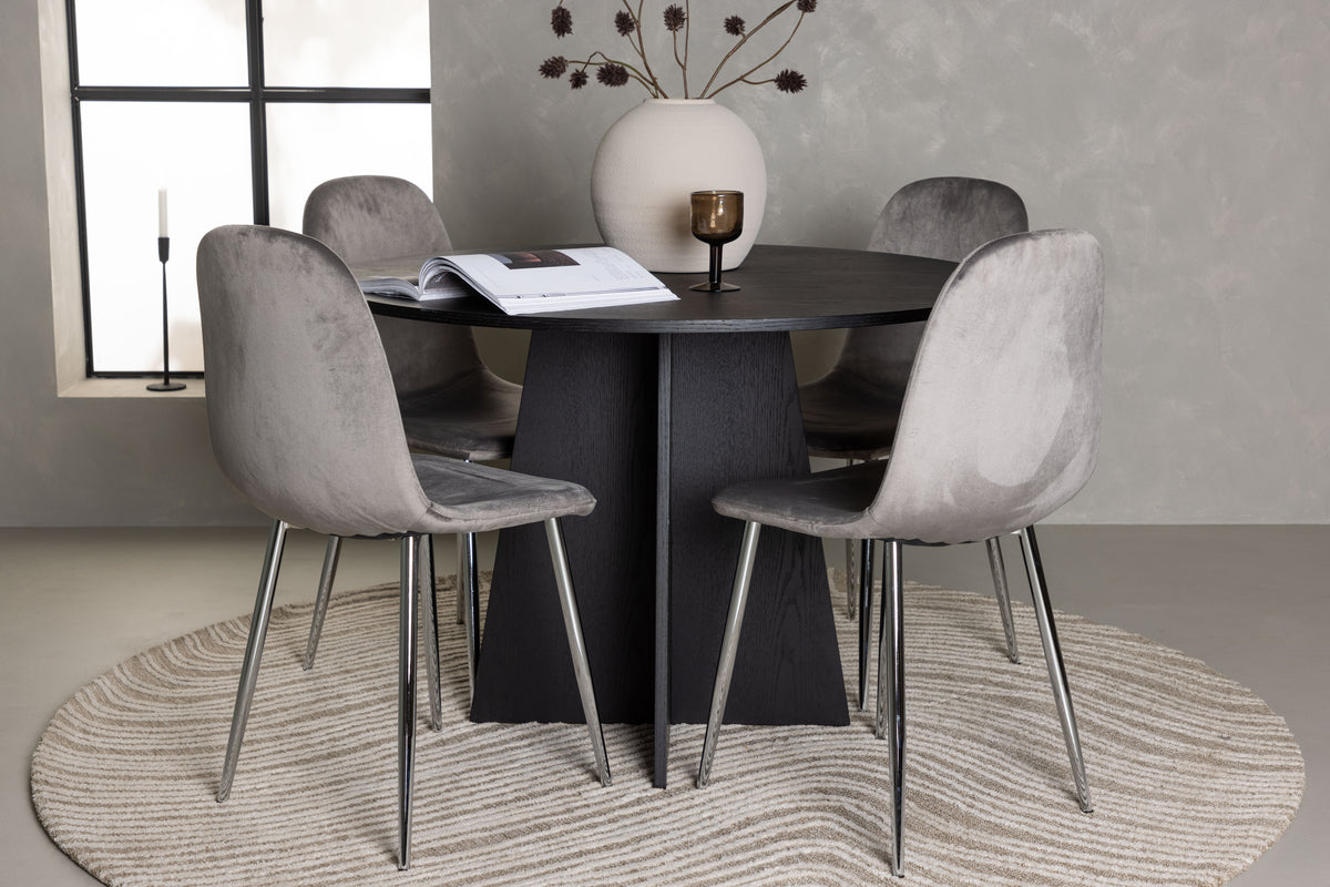 Round Dining Table ø110 Black + Dining Chair 2-pack Light Grey