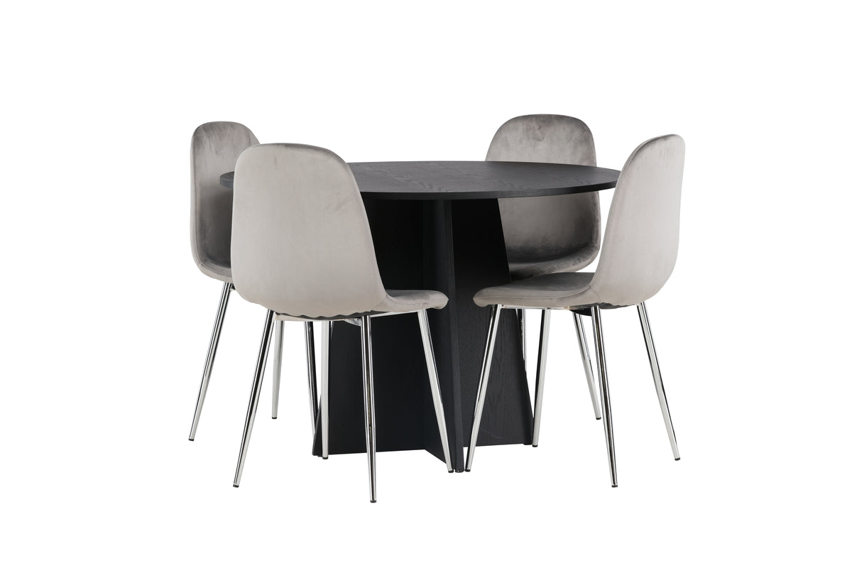 Round Dining Table ø110 Black + Dining Chair 2-pack Light Grey
