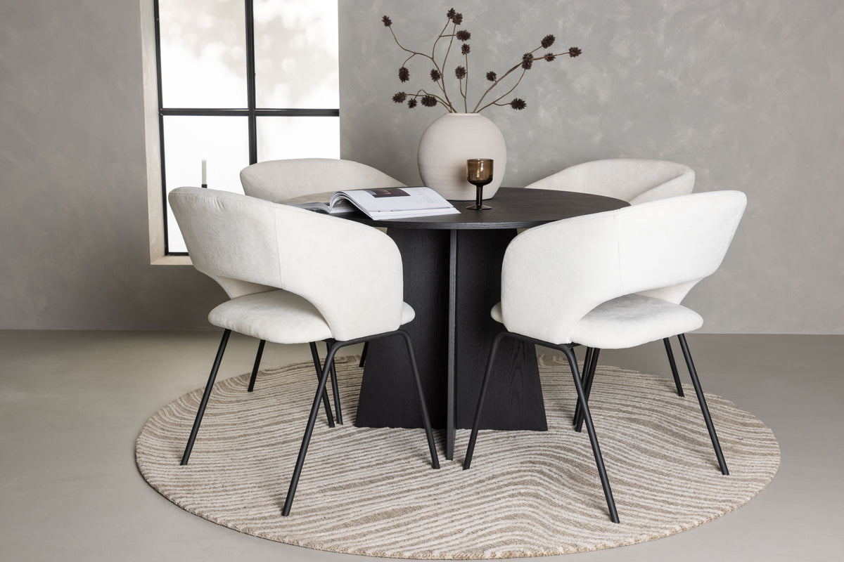 Round Dining Table ø110 Black + Dining Chair 2-pack Offwhite
