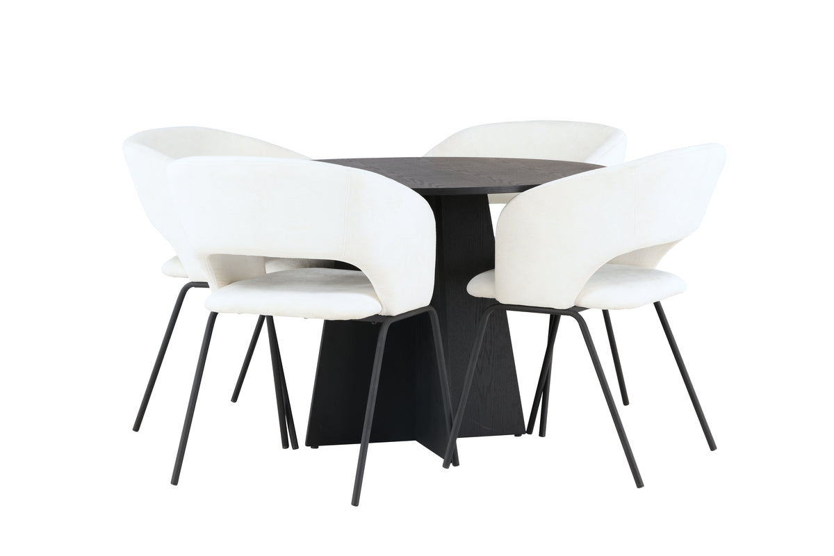 Round Dining Table ø110 Black + Dining Chair 2-pack Offwhite
