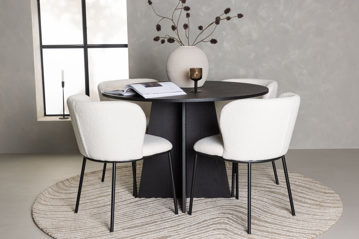 Round Dining Table ø110 Black + Dining Chair 2-pack White