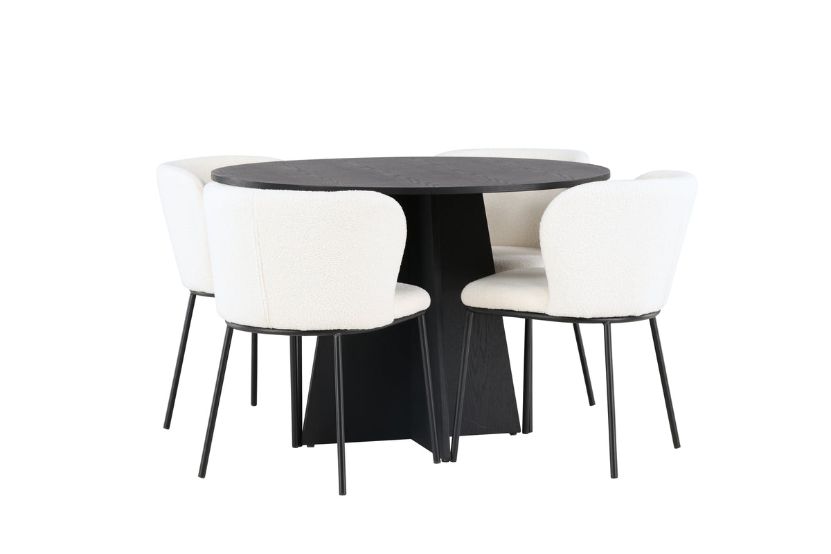 Round Dining Table ø110 Black + Dining Chair 2-pack White