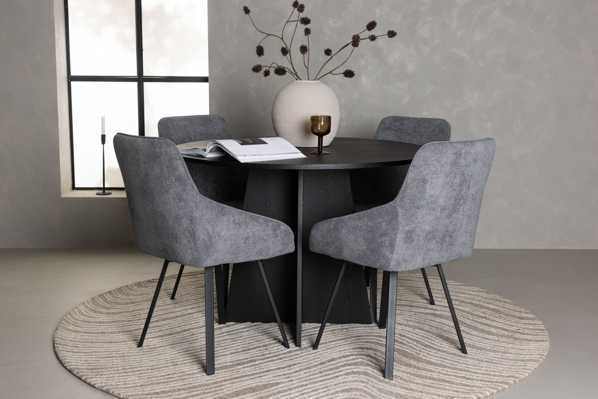 Round Dining Table ø110 Black + Dining Chair 2-pack Grey