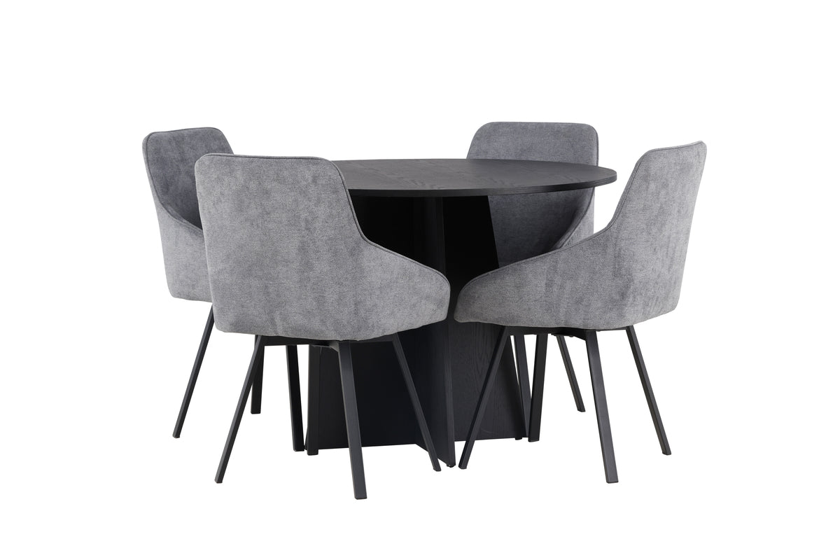 Round Dining Table ø110 Black + Dining Chair 2-pack Grey