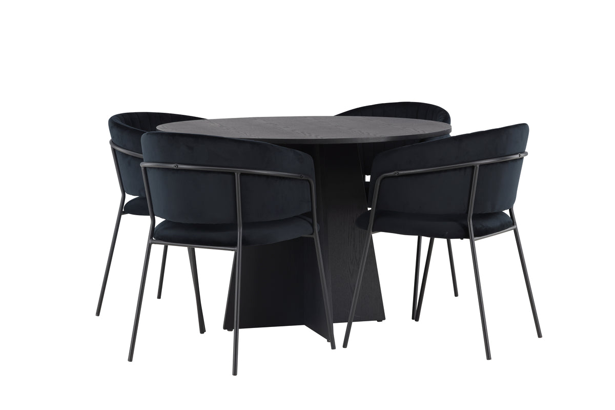 Round Dining Table ø110 Black + Dining Chair 2-pack Black