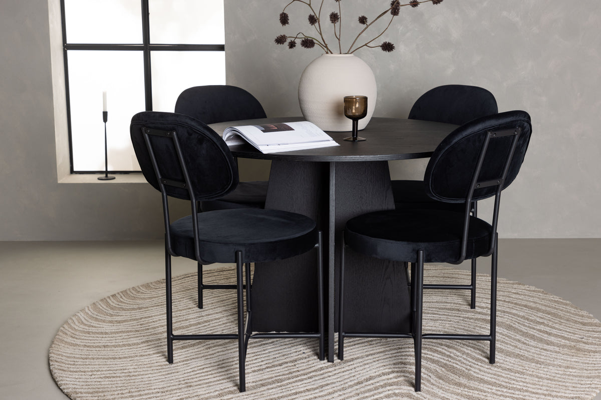 Round Dining Table ø110 Black + Dining Chair 2-pack Black