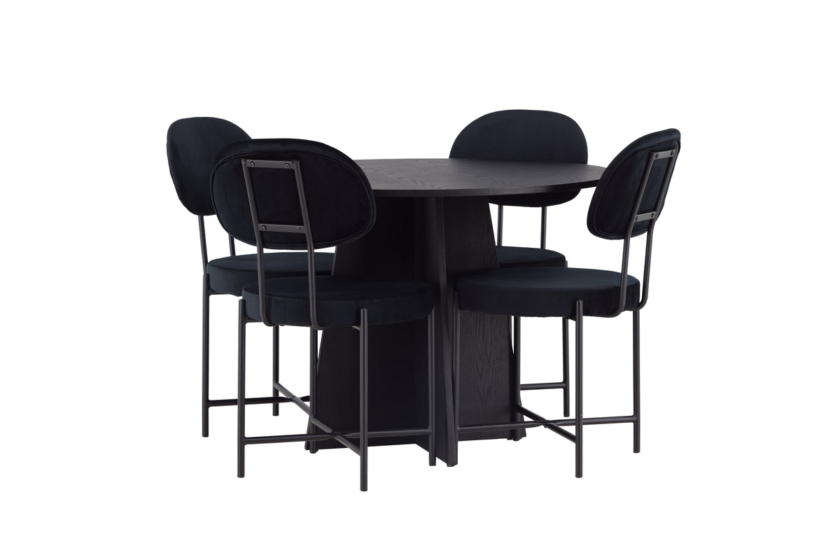 Round Dining Table ø110 Black + Dining Chair 2-pack Black