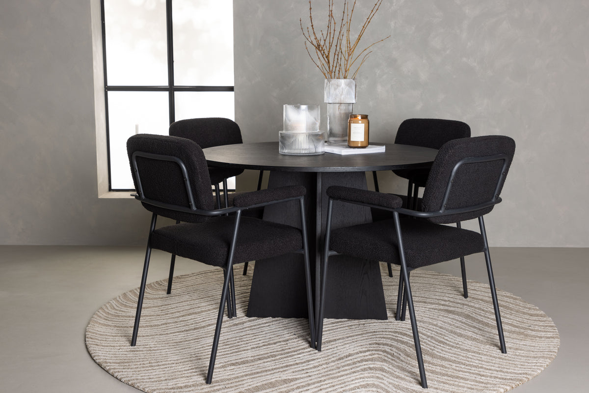 Round Dining Table ø110 Black + Dining Chair 2-pack Black
