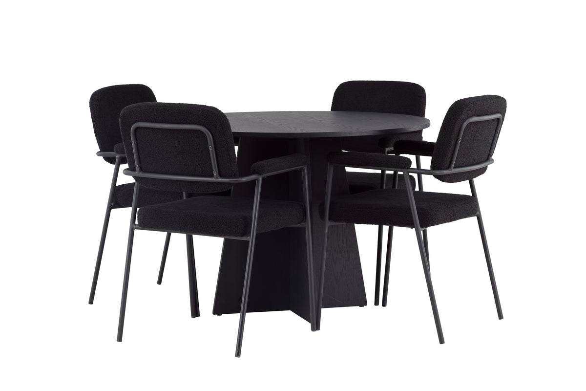Round Dining Table ø110 Black + Dining Chair 2-pack Black