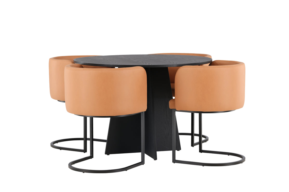 Round Dining Table ø110 Black + Dining Chair Brown
