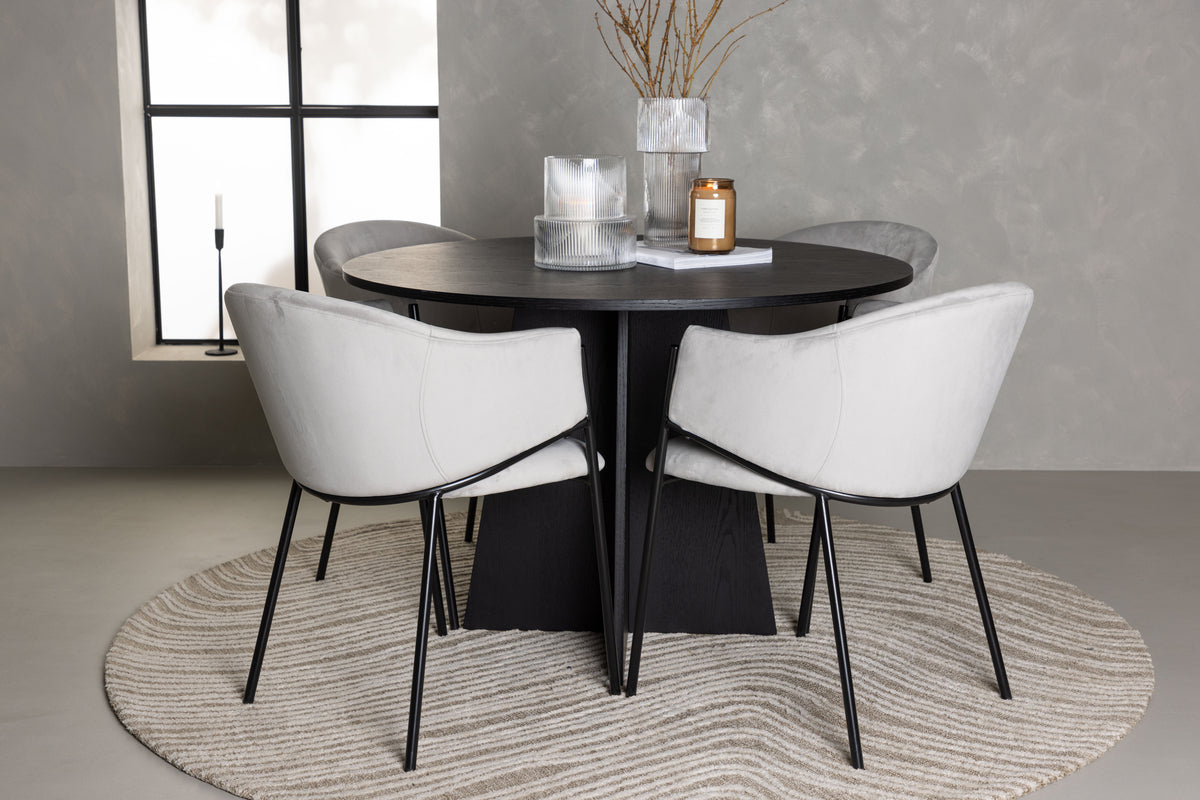 Round Dining Table ø110 Black + Dining Chair 2-pack Grey