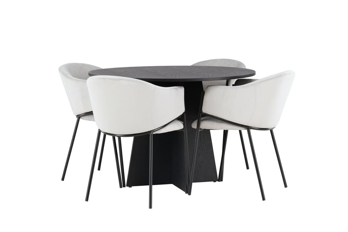 Round Dining Table ø110 Black + Dining Chair 2-pack Grey