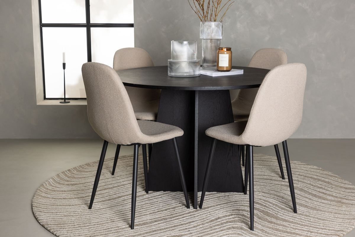 Round Dining Table ø110 Black + Dining Chair 2-pack Beige