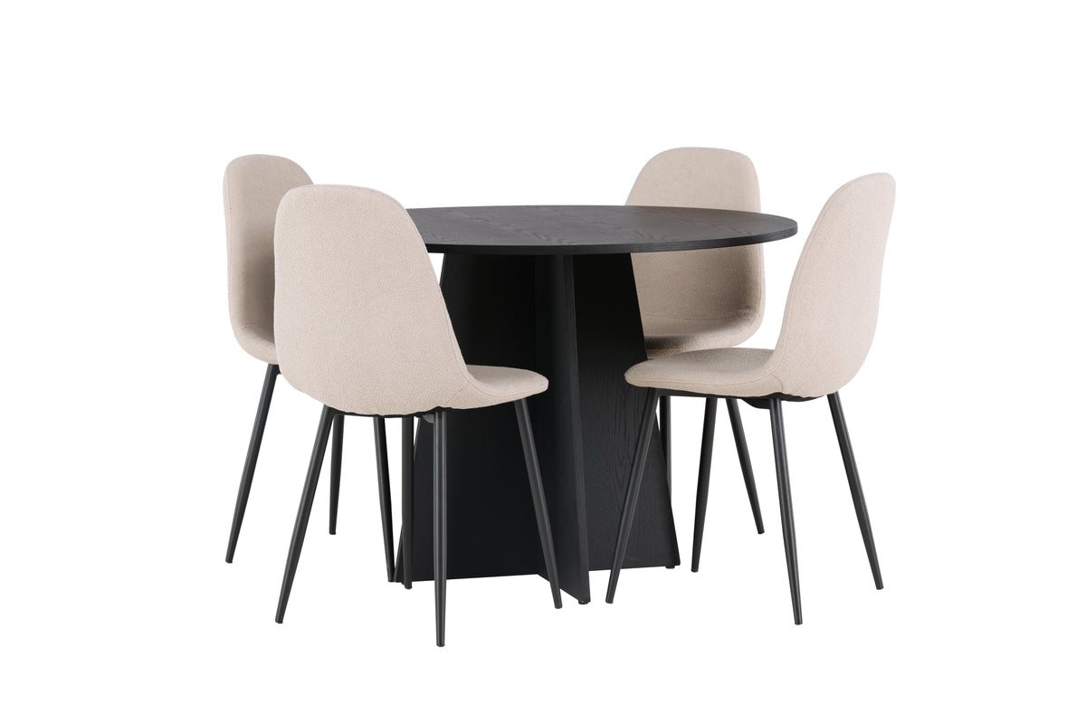 Round Dining Table ø110 Black + Dining Chair 2-pack Beige