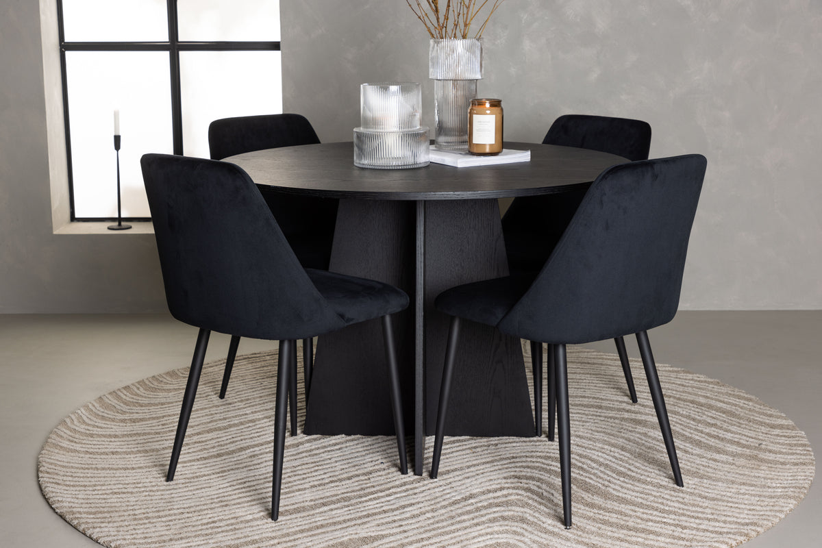Round Dining Table ø110 Black + Dining Chair 2-pack Black
